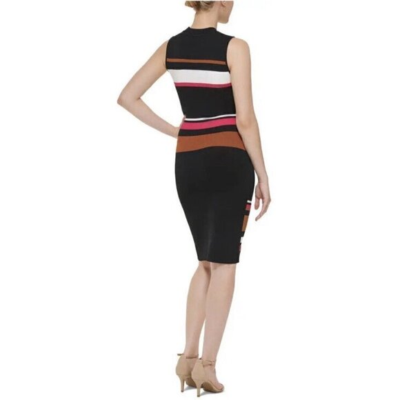 Vince Camuto Womens XS Petite Black Striped Casual Sweaterdress Stretch New - Picture 2 of 9